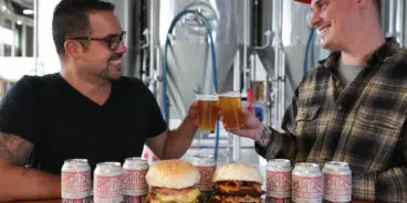 LtoR-Brodburgers-Sascha-Brodbeck-and-Head-Brewer-Wade-Hurley-toast-the-Brod-Capital-collab