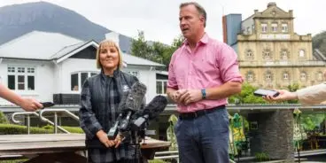 Anita Holdsworth with Tasmanian Premier Will Hodgman at Cascade Brewery