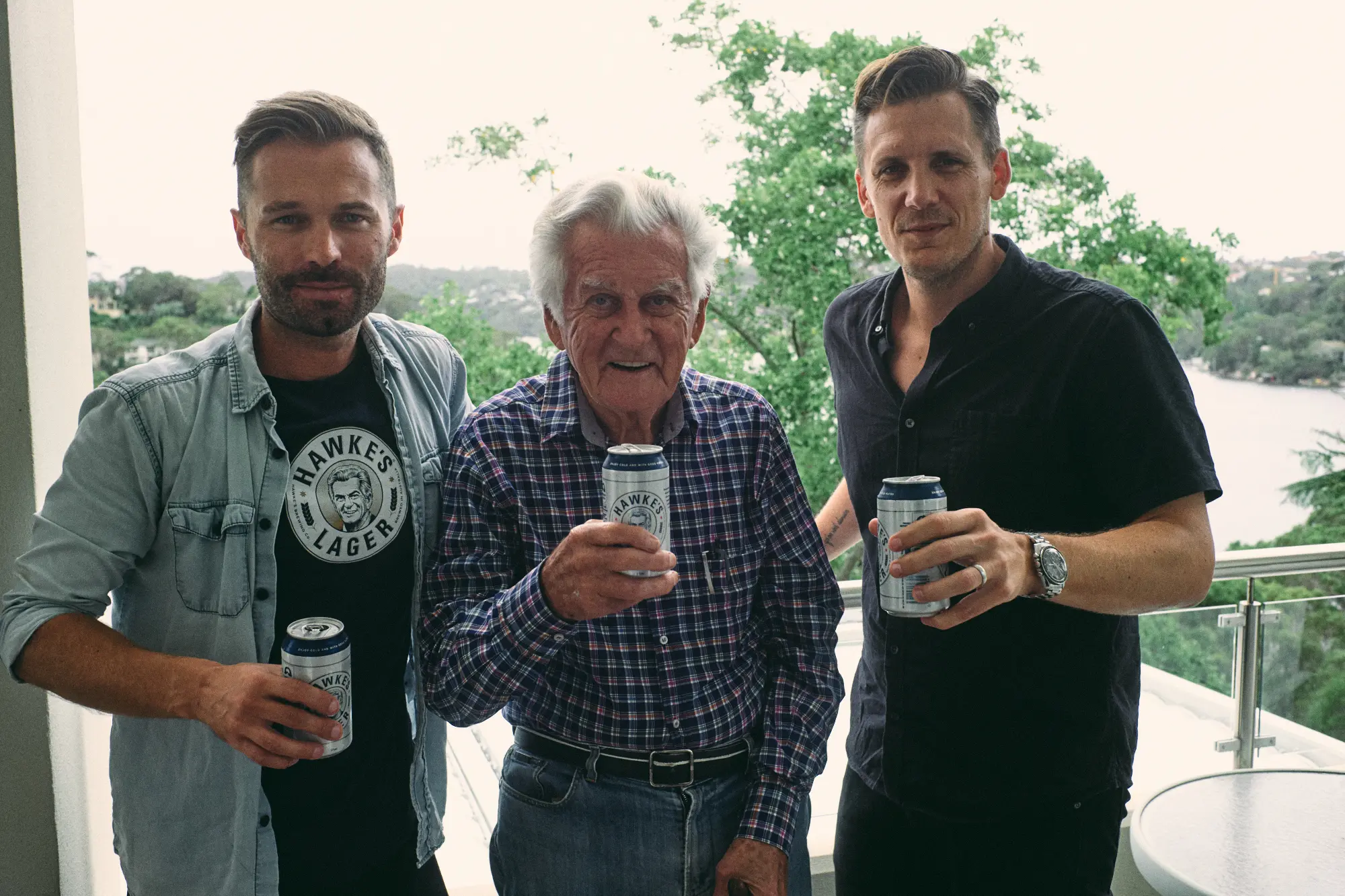 Former Prime Minister, Bob Hawke with Hawke’s Brewing Co co-owners, Nathan Lennon (left) and David Gibson (right)